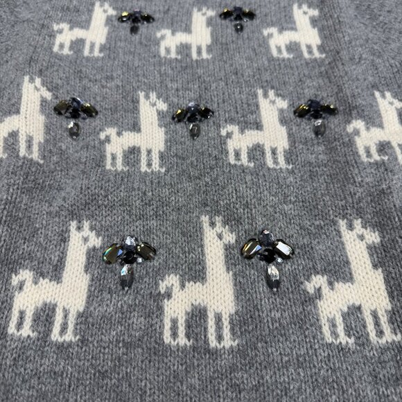 J. Crew Llama Embellished Women's Gray 100% Wool Sweater, Size L - Picture 3 of 6